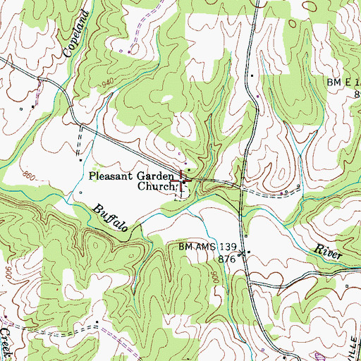 Topographic Map of Pleasant Garden Church, TN
