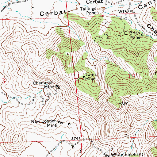 Topographic Map of Twins Mine, AZ