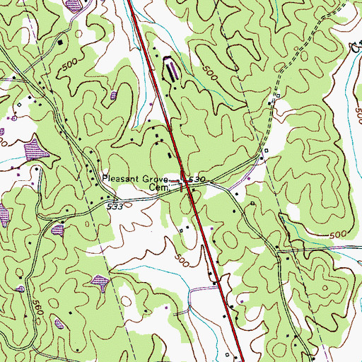 Topographic Map of Pleasant Grove Cemetery, TN