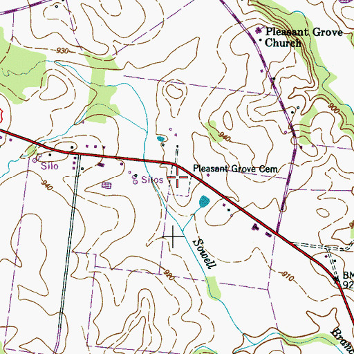 Topographic Map of Pleasant Grove Cemetery, TN