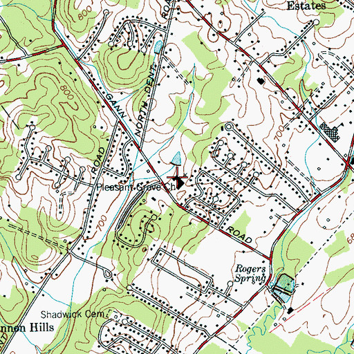 Topographic Map of Pleasant Grove Baptist Church, TN