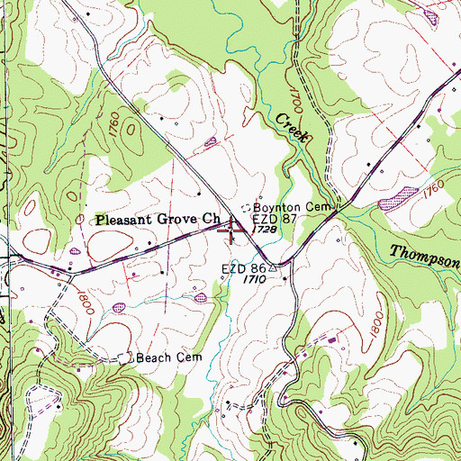 Topographic Map of Pleasant Grove Church, TN