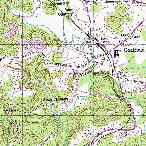 Topographic Map of Pleasant Grove Baptist Church, TN