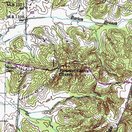 Topographic Map of Pleasant Grove Church, TN