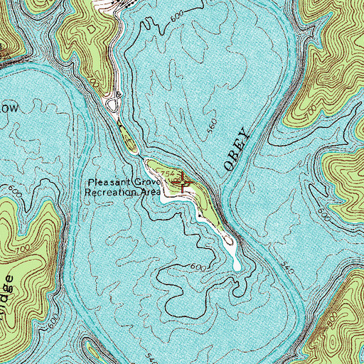 Topographic Map of Pleasant Grove Recreation Area, TN