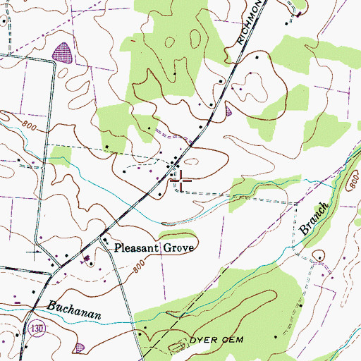 Topographic Map of Pleasant Grove School, TN