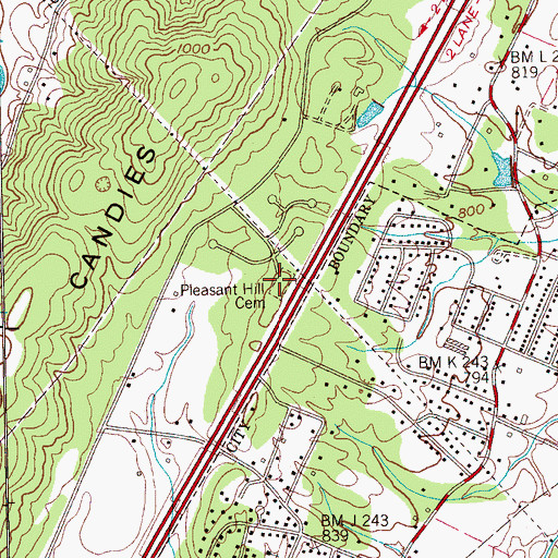 Topographic Map of Pleasant Hill Cemetery, TN