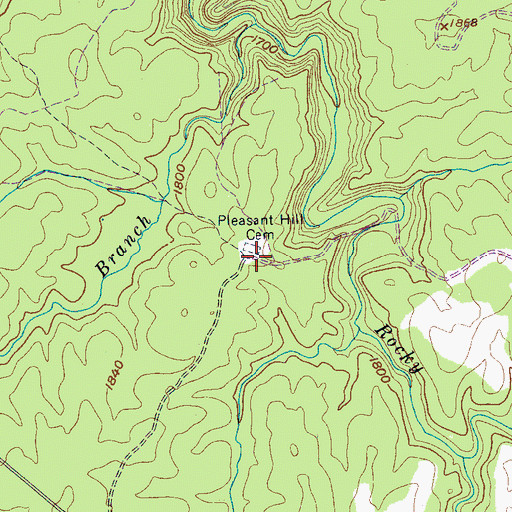 Topographic Map of Pleasant Hill Cemetery, TN