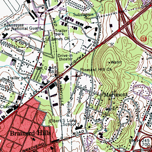 Topographic Map of Pleasant Hill Church, TN