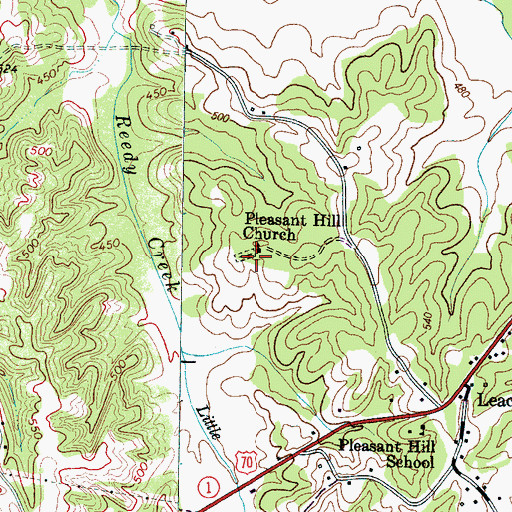 Topographic Map of Pleasant Hill Church, TN