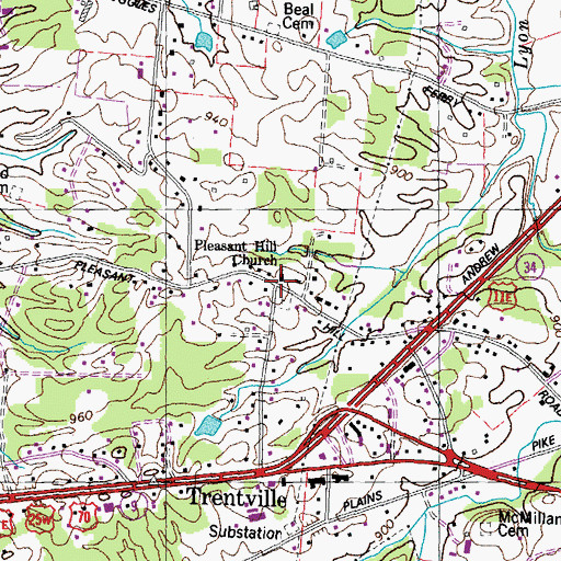 Topographic Map of Pleasant Hill Church, TN