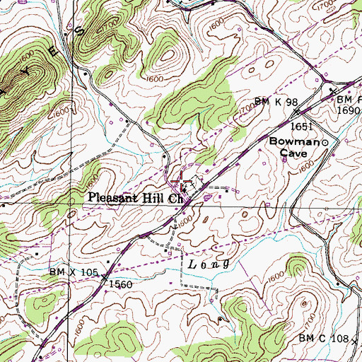 Topographic Map of Pleasant Hill Church, TN