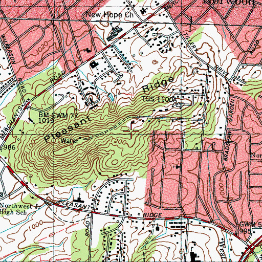 Topographic Map of Pleasant Ridge, TN