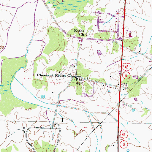 Topographic Map of Pleasant Ridge Church, TN