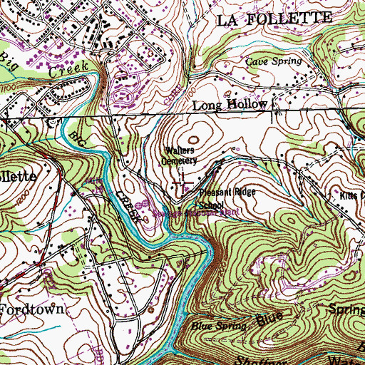 Topographic Map of Pleasant Ridge School, TN