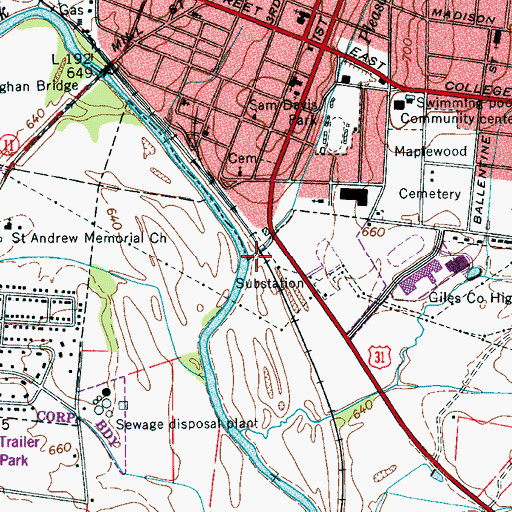Topographic Map of Pleasant Run Creek, TN