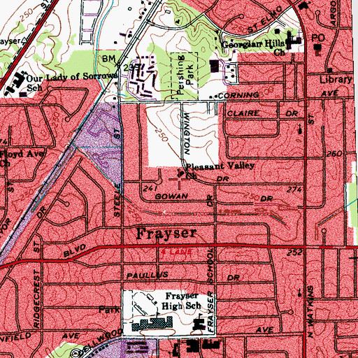 Topographic Map of Pleasant Valley Church, TN