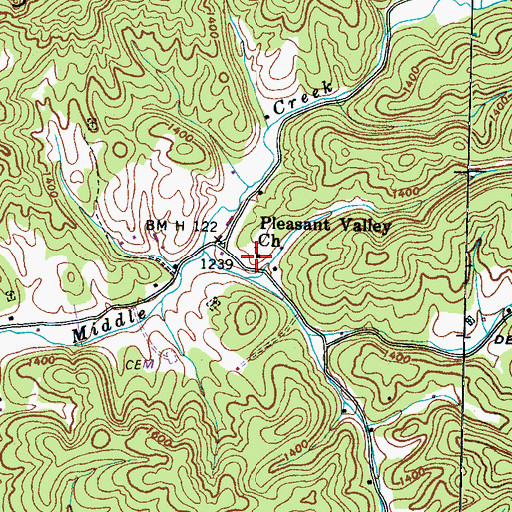 Topographic Map of Pleasant Valley Church, TN