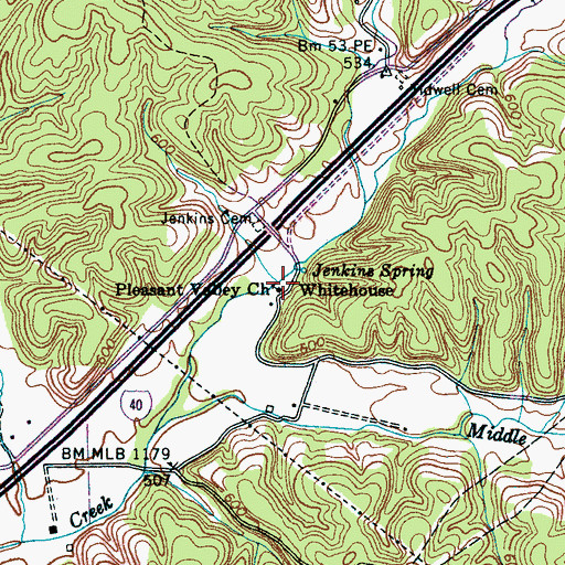 Topographic Map of Pleasant Valley Church, TN