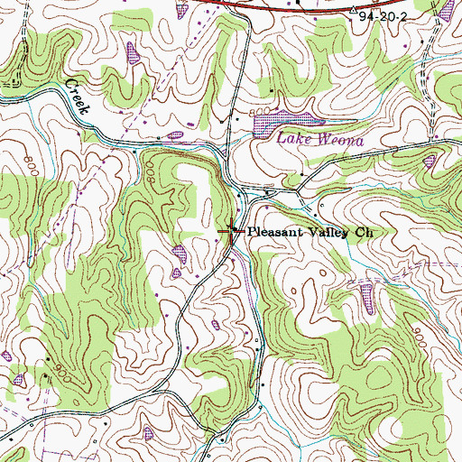 Topographic Map of Pleasant Valley Church, TN