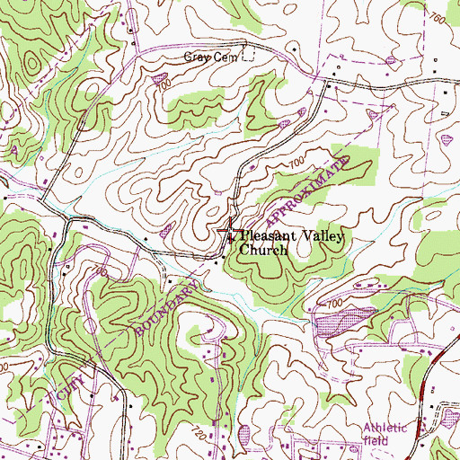 Topographic Map of Pleasant Valley Church, TN