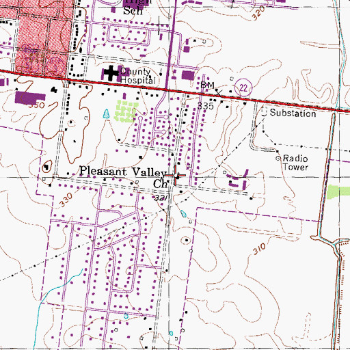 Topographic Map of Pleasant Valley Church, TN
