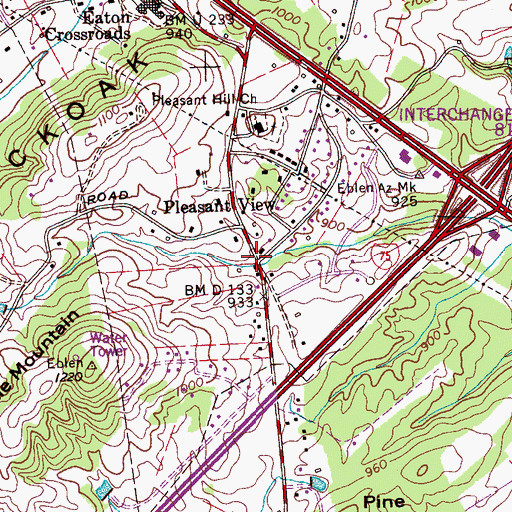 Topographic Map of Pleasant View, TN
