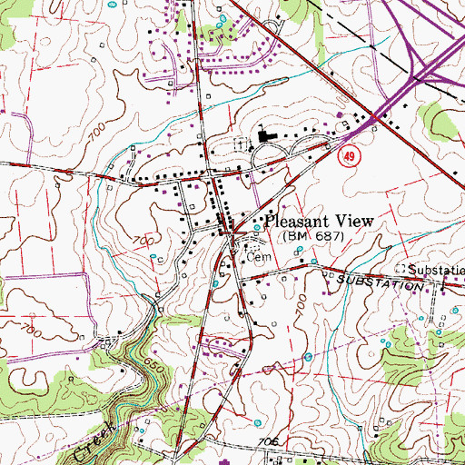 Topographic Map of Pleasant View, TN