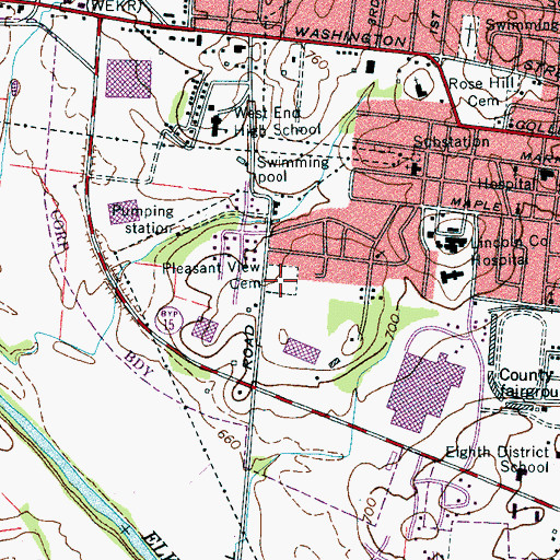 Topographic Map of Pleasant View Cemetery, TN