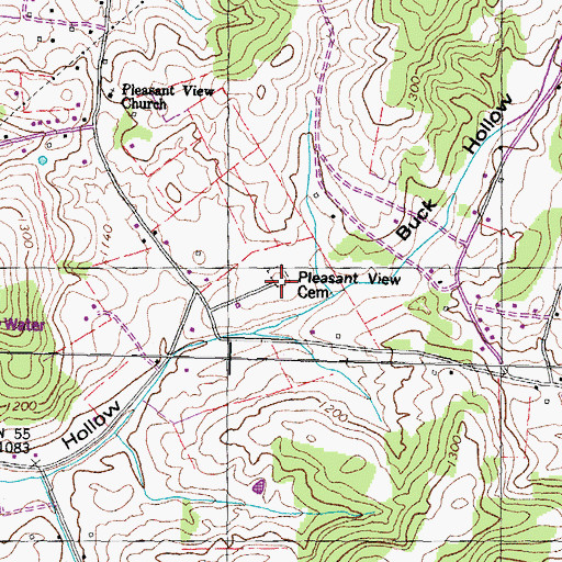 Topographic Map of Pleasant View Cemetery, TN