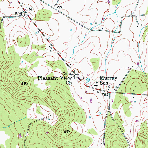 Topographic Map of Pleasant View Church, TN