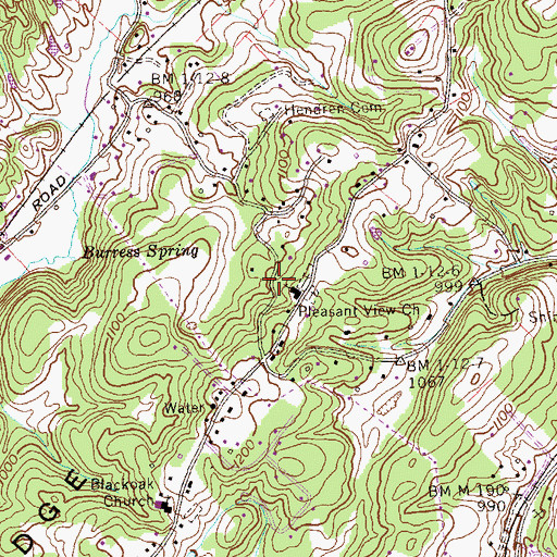 Topographic Map of Pleasant View Baptist Church, TN