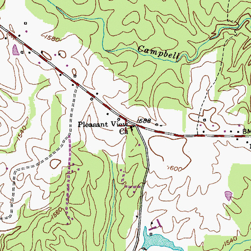 Topographic Map of Pleasant View Church, TN
