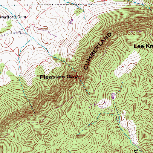 Topographic Map of Pleasure Gap, TN