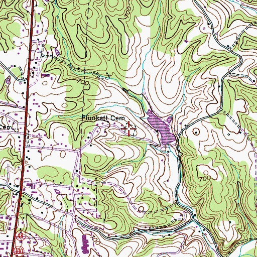 Topographic Map of Plunkett Cemetery, TN