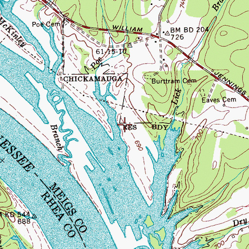 Topographic Map of Poe Branch, TN