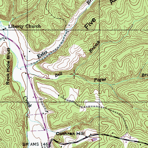 Topographic Map of Pogue Branch, TN
