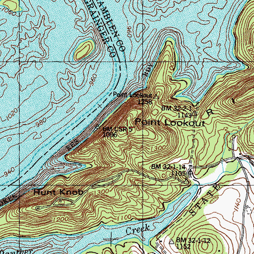 Topographic Map of Point Lookout, TN