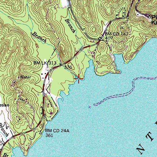 Topographic Map of Polk Branch, TN