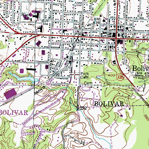 Topographic Map of Polk Cemetery, TN