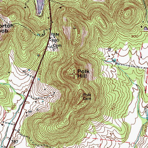 Topographic Map of Polk Hill, TN