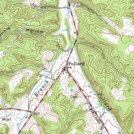 Topographic Map of Pollard, TN