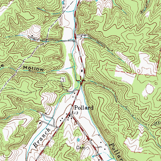 Topographic Map of Pollard Branch, TN