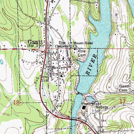 Topographic Map of Gantt Dam, AL