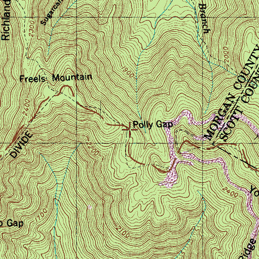 Topographic Map of Polly Gap, TN
