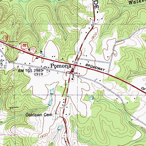 Topographic Map of Pomona, TN