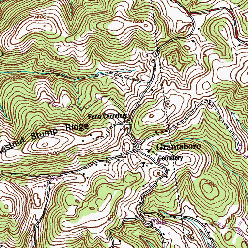 Topographic Map of Pond Cemetery, TN