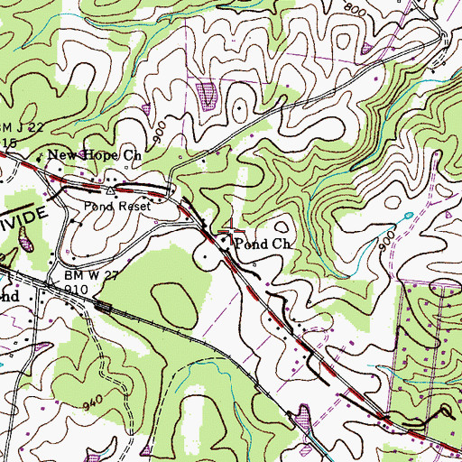 Topographic Map of Pond Church, TN