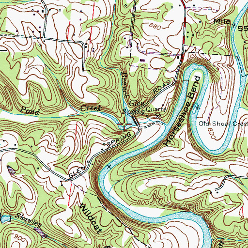 Topographic Map of Pond Creek, TN