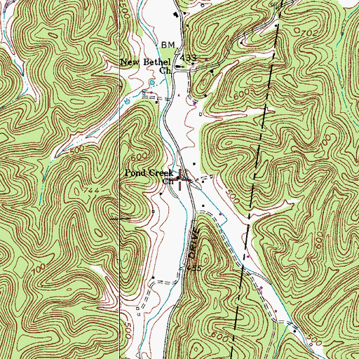 Topographic Map of Pond Creek Church, TN